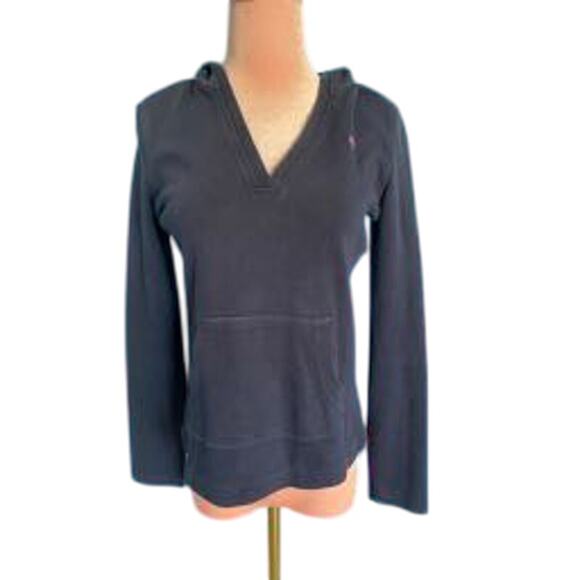 Lilly Pulitzer Pullover Hoodie 100% Cotton Knit Navy with Pink Palm XS Pocket - Picture 3 of 6